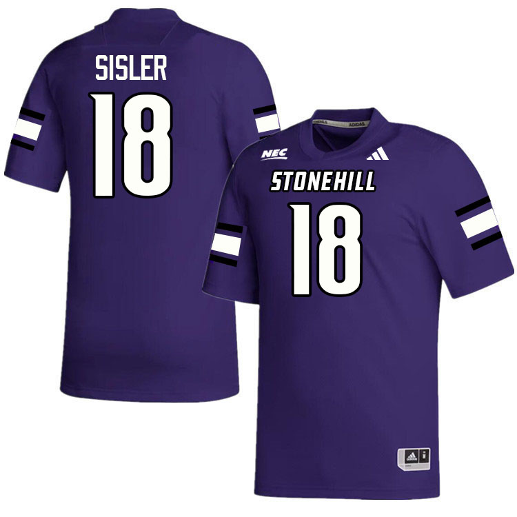 Stonehill Skyhawks #18 Deven Sisler College Football Jerseys,Uniforms Stitched-Purple